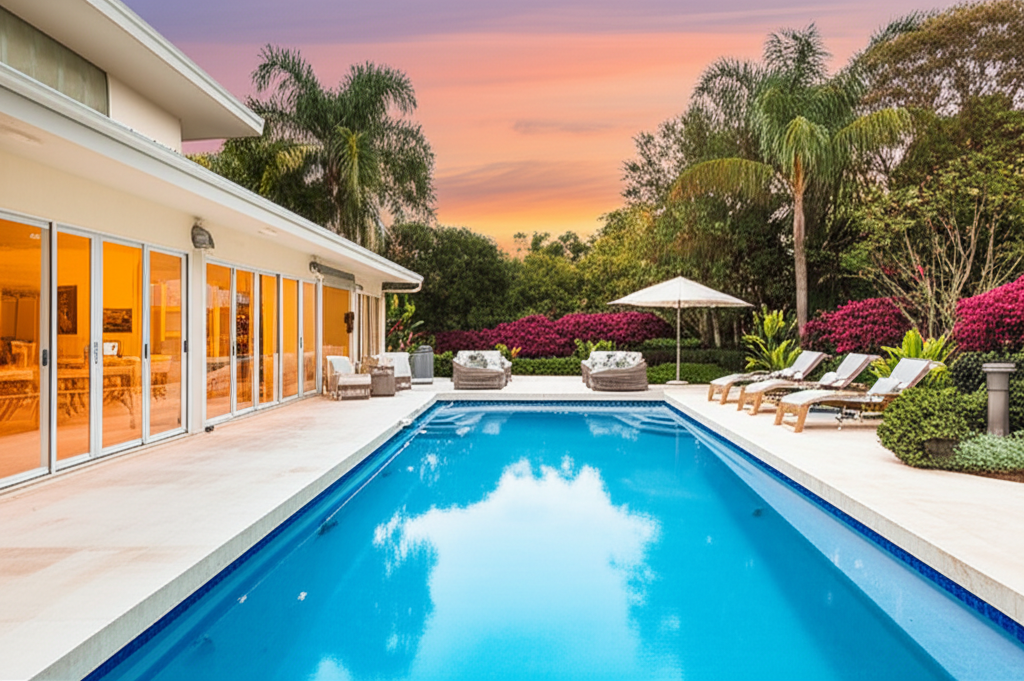 Beautiful family pool in Southern California backyard